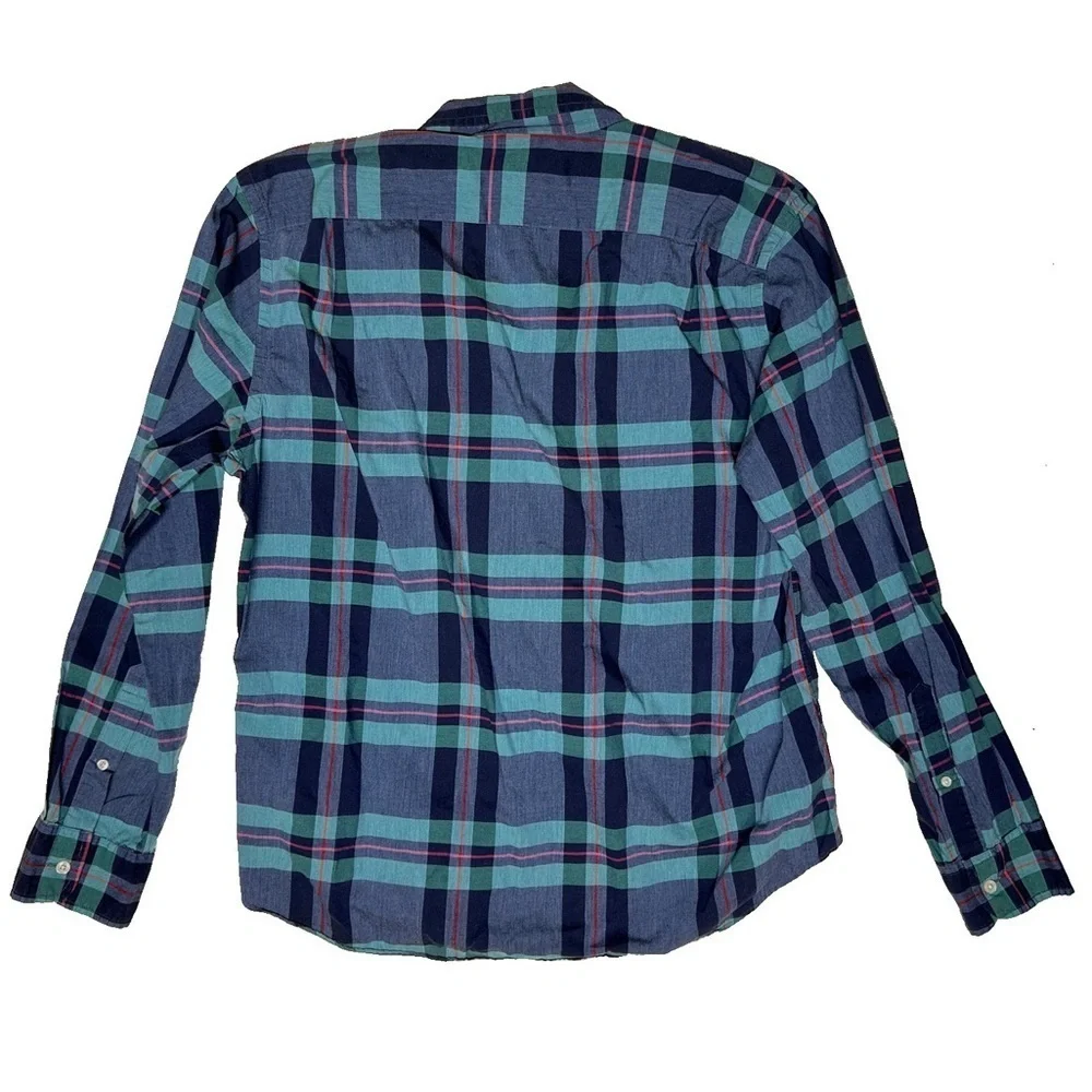 J.Crew Blue Green Plaid Men’s Classic Casual Button Down Cotton Shirt Size Large